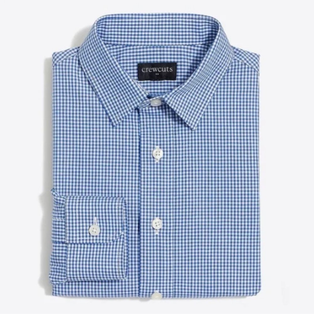 CREWCUTS Boys' Long-Sleeve Blue Gingham Dress White 4-5 t jcrew  button up shirt